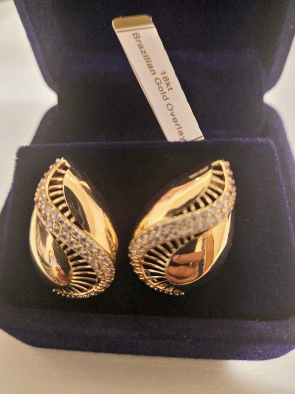 18kt Brazilian Gold Overlay Pave CZ Swirl Statement Earrings